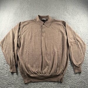Gran Sasso Sweater Mens M Brown Wool Cashmere Silk Polo Long Sleeve Italy